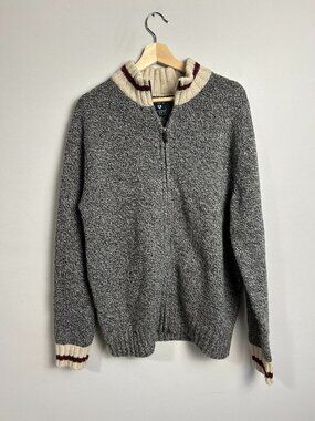 Gray Hudson North "Sock Monkey" Marled Full Zip Knit Sweater | Size M